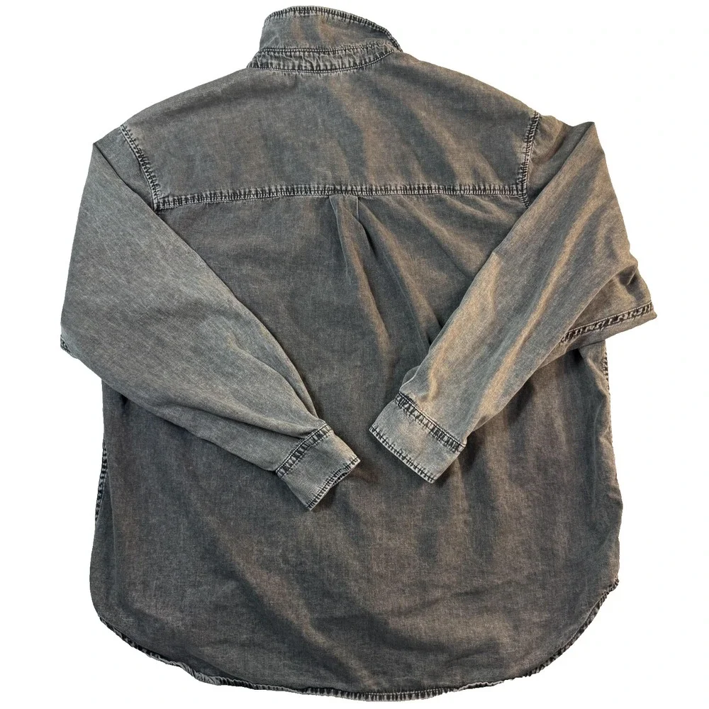90s GAP Black Acid Wash Chambray Shirt Grunge Workwear Mens M Faded Denim